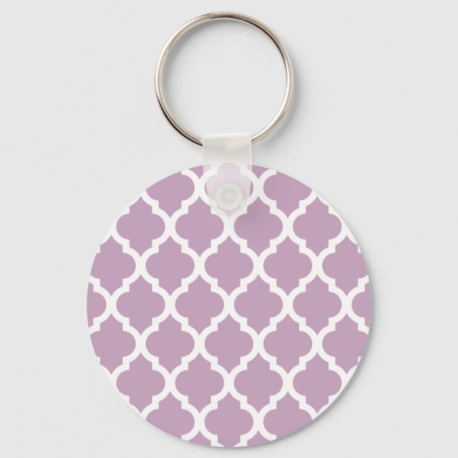 Pink Mauve Mist Moroccan Tile Trellis Keychain (Front)