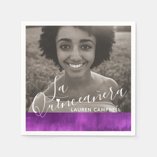 Pink mauve modern art La Quinceañera photo Napkins (Front)