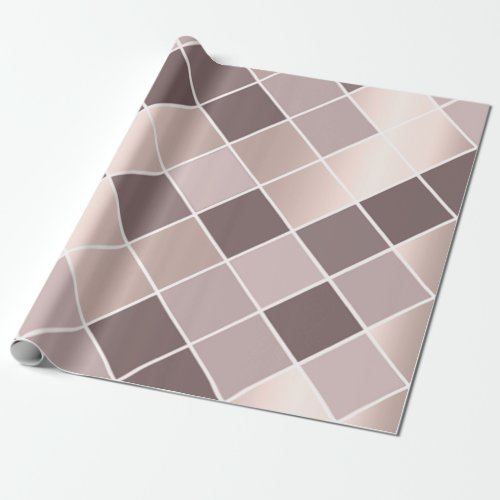 Pink Mauve Rose Skinny Geometry Chessboard Squares Wrapping Paper