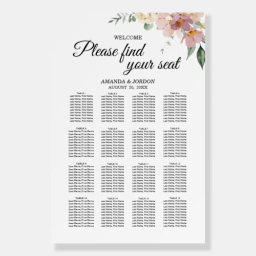 Pink Mauve Vintage Floral Seating Chart Welcome Foam Board