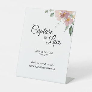 Pink Mauve Vintage Floral Wedding Capture the Love Pedestal Sign