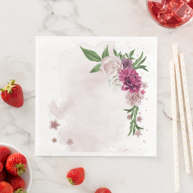 pink mauve white floral  paper dinner napkins (Insitu)