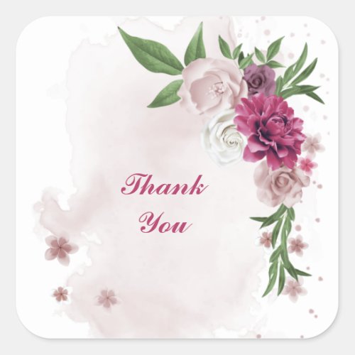 pink mauve white floral  square sticker