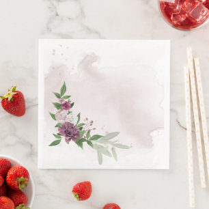 pink mauve white flowers botanical  paper dinner napkins