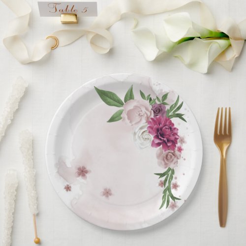 pink mauve white flowers botanical paper plates