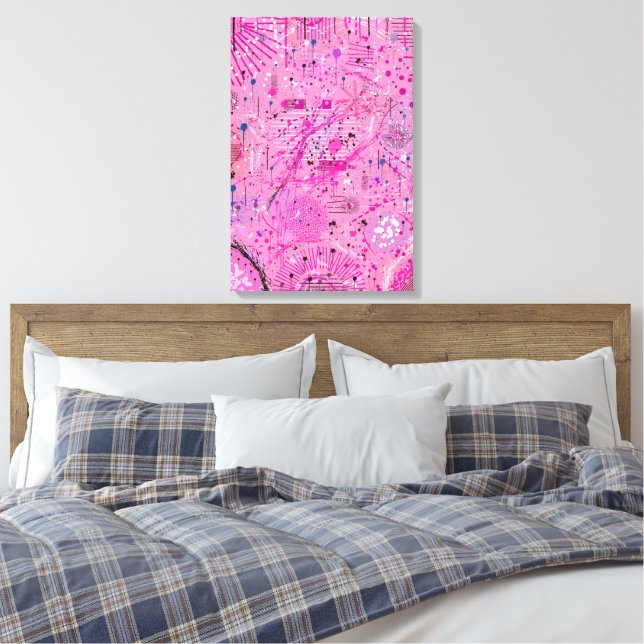 Pink Maximalist Abstract: Raspberry Sundae Canvas Print (Insitu(Bedroom))