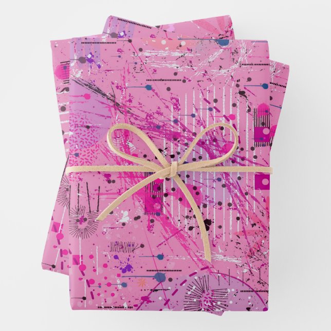 Pink Maximalist Abstract: Raspberry Sundae Wrapping Paper Sheets (In situ)