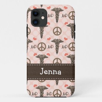 Pink Md Doctor Caduceus Iphone 11 Case by cutecases at Zazzle