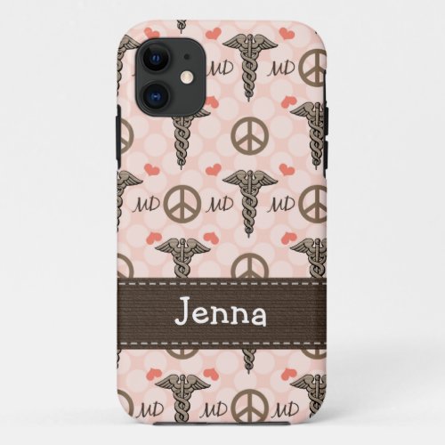 Pink MD Doctor Caduceus iPhone 11 Case