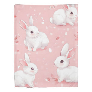 Pink Meadow Bunny Floral Garden Duvet Cover