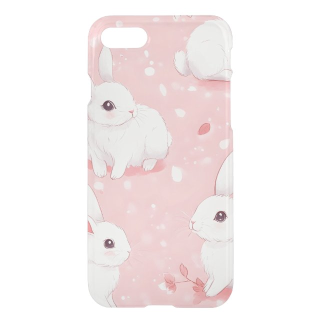 Pink Meadow Bunny Floral Garden Uncommon iPhone Case (Back)