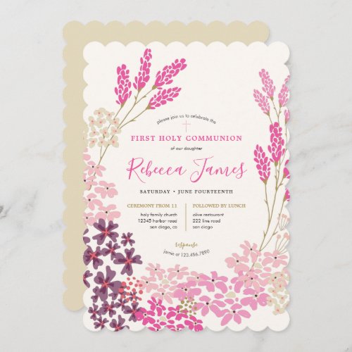Pink Meadow First Holy Communion Invitation