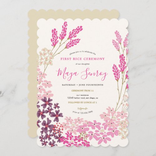 Pink Meadow First Rice Ceremony Invitation