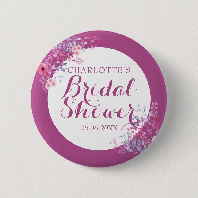 Pink Meadow Floral Bridal Shower Button (Front)