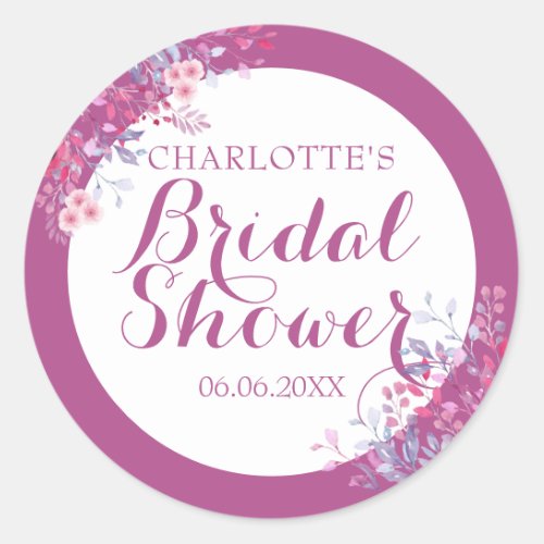Pink Meadow Floral Bridal Shower Classic Round Sticker