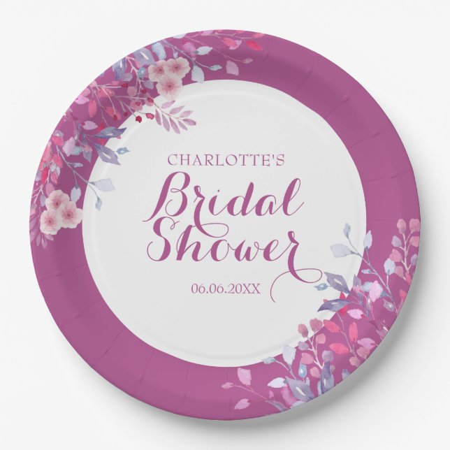Pink Meadow Floral Bridal Shower Paper Plates (Front)