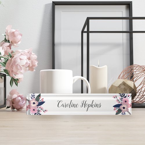 Pink Meadow  Floral Desk Name Plate