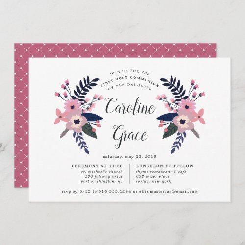 Pink Meadow  Floral First Holy Communion Invitation