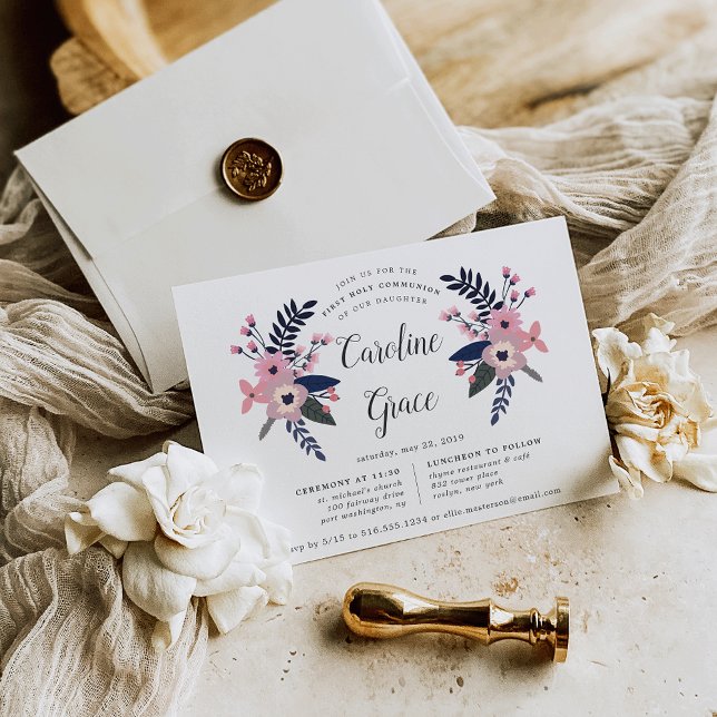 Pink Meadow | Floral First Holy Communion Invitation (Creator Uploaded)