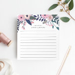 Pink Meadow | Floral Personalized Lined Notepad<br><div class="desc">Chic floral notepad features a top border of pink and blush flowers,  buds,  and dark green botanicals. Personalize with two lines of custom text in modern lettering; shown with the French greeting "bonjour" and your name. Lined.</div>