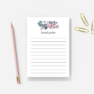 Pink Meadow Floral Personalized Lined Post-it Notes