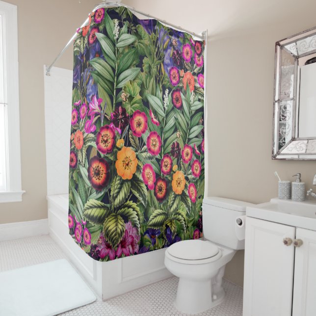 Pink Meadow Floral Shower Curtain (In Situ)