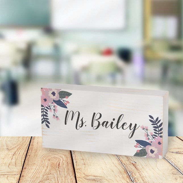 Pink Meadow | Floral Teacher Name Classroom Wooden Box Sign (Creator Uploaded)