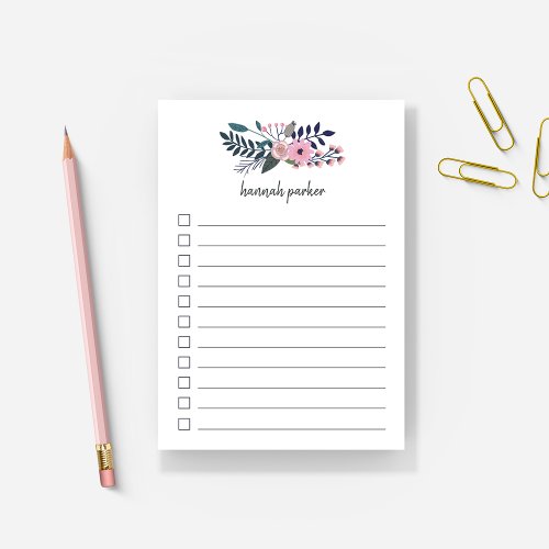 Pink Meadow  Lined Floral To Do List Post_it Notes