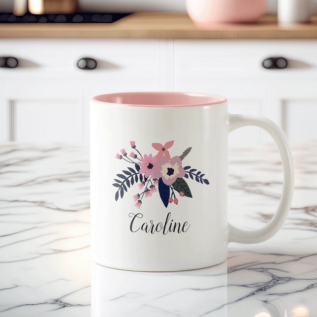 Pink Meadow | Personalized Floral Two-Tone Coffee Mug (Creator Uploaded)