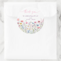 Pink Meadow Wildflowers Baby Shower Classic Round Sticker