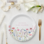 Pink Meadow Wildflowers Baby Shower Paper Plates<br><div class="desc">This elegant design features my hand painted watercolor meadow wildflowers and a modern script font.</div>