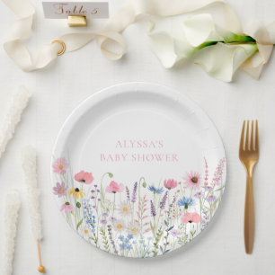 Pink Meadow Wildflowers Baby Shower Paper Plates