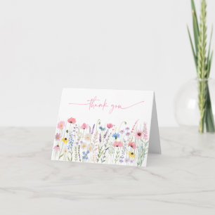 Pink Meadow Wildflowers Baby Shower Thank You Card