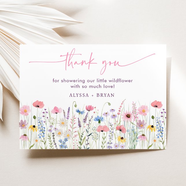 Pink Meadow Wildflowers Baby Shower Thank You Card (Creator Uploaded)