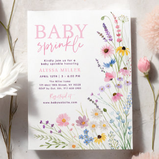 Pink Meadow Wildflowers Baby Sprinkle Invitation