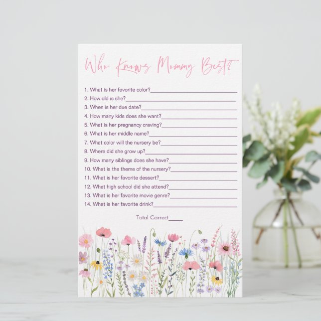 Pink Meadow Wildflowers Who Knows Mommy Best Game (Standing Front)