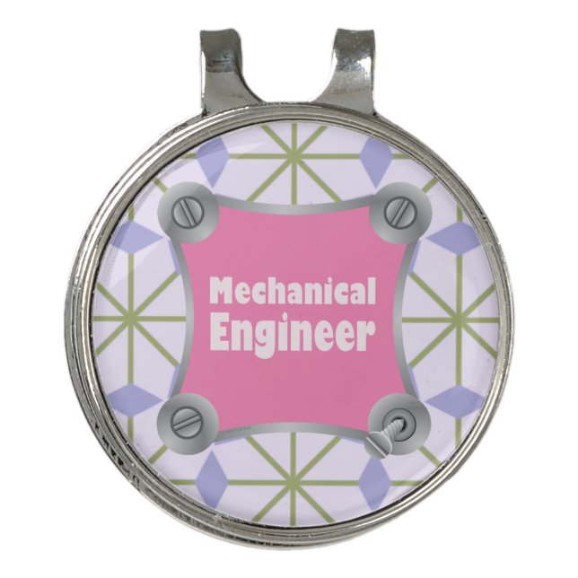 Pink Mechanical Engineer Golf Hat Clip (Front)