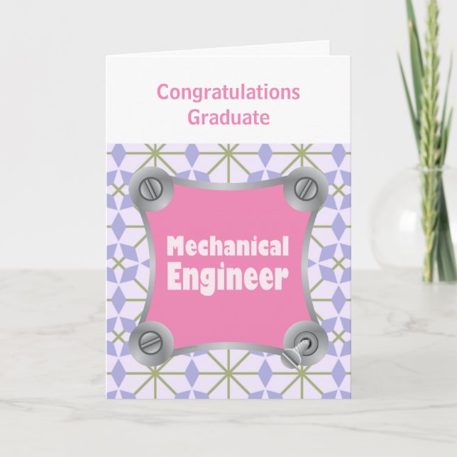Pink Mechanical Engineer Graduation Card (Front)