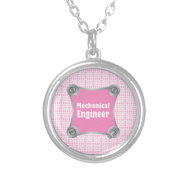 Pink Mechanical Engineer Silver Plated Necklace (Front)