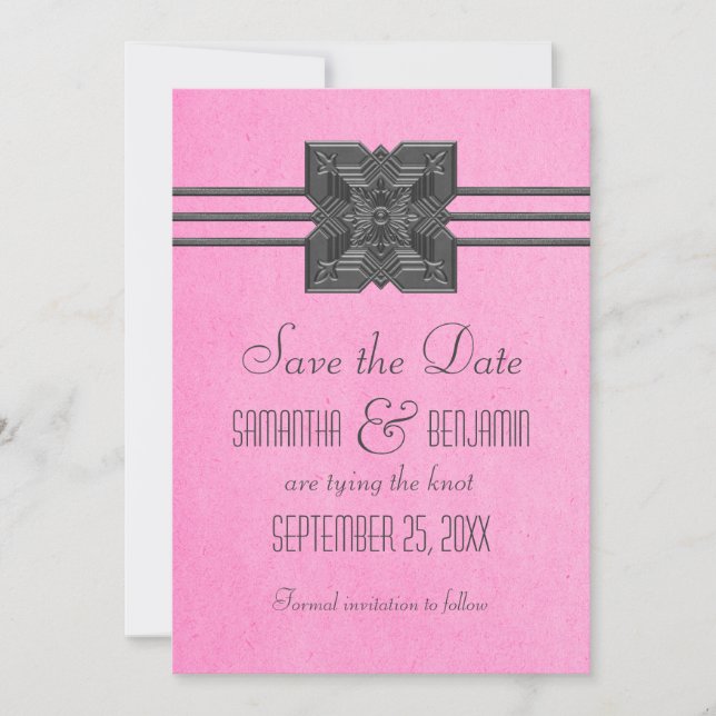 Pink Medallion Border Save the Date Invite (Front)
