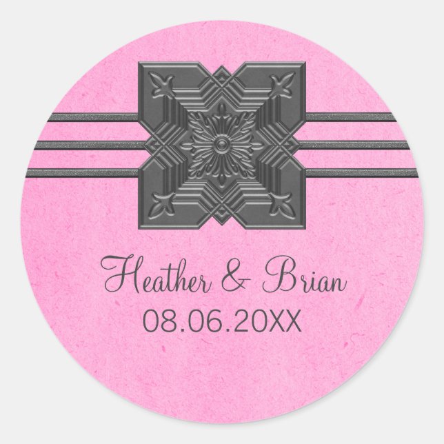 Pink Medallion Border Wedding Stickers (Front)