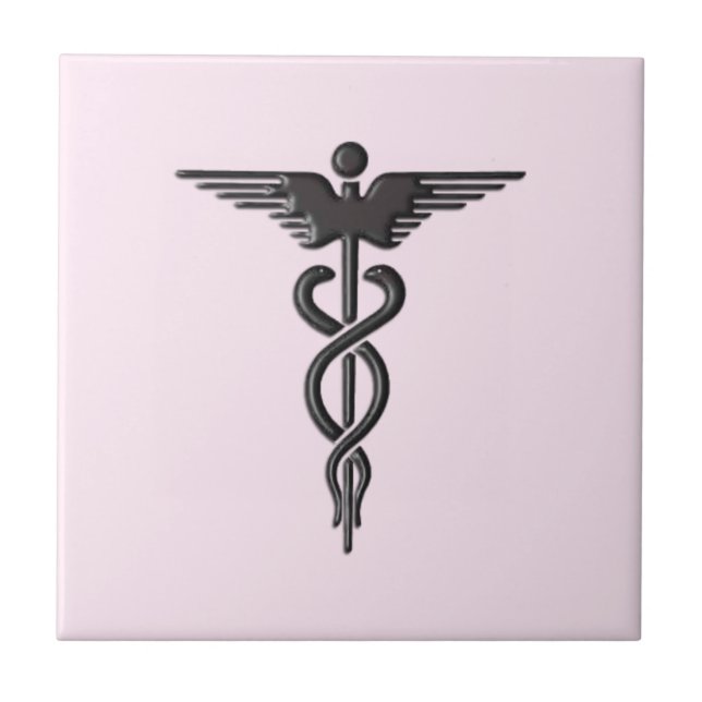 Pink Medical Caduceus Ceramic Tile (Front)