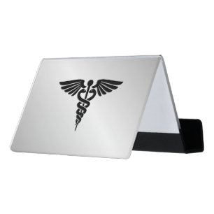 Pink Medical Caduceus Desk Business Card Holder