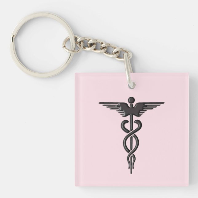 Pink Medical Caduceus Keychain (Front)