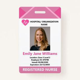 Pink Medical Doctor Nurse Aged Security Photo ID Badge