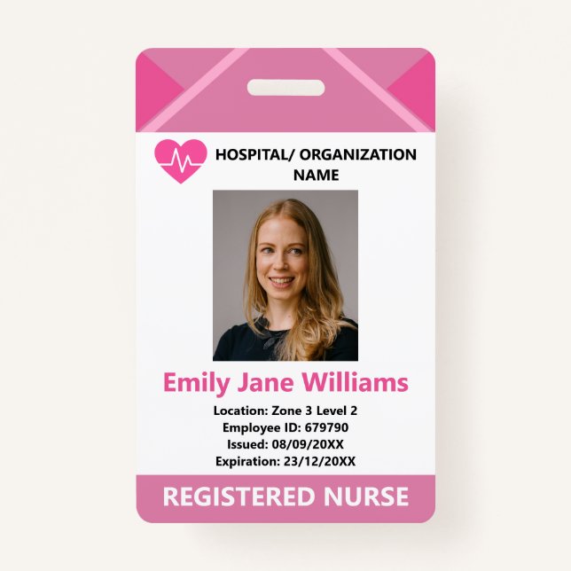 Pink Medical Doctor Nurse Aged Security Photo ID Badge (Front)