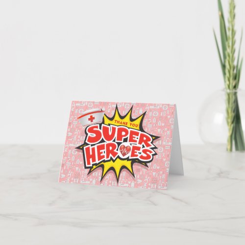 Pink Medical Frontline Super Heroes Nurses Thank You Card