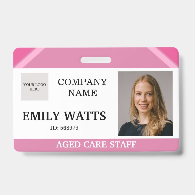 Pink Medical Nurse Aged Care Security Photo ID Badge (Front)