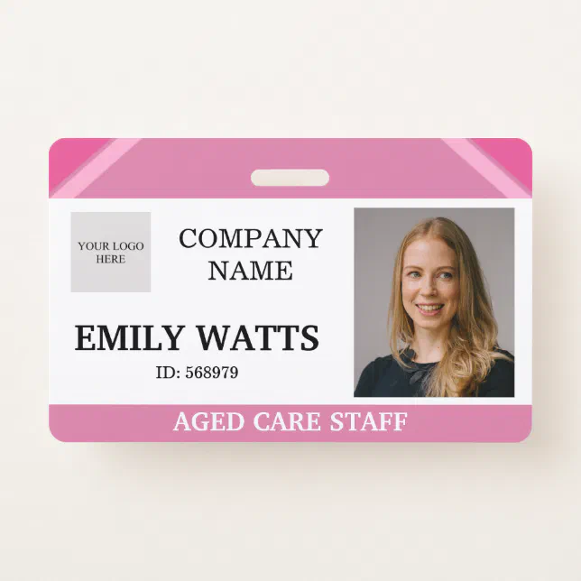 Pink Medical Nurse Aged Care Security Photo Id Badge 