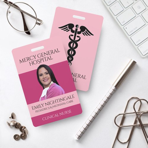 Pink Medical Nurse Caduceus Hospital Badge